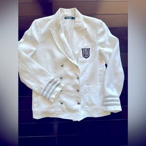 VINTAGE !! Ralph Lauren Captains Jacket , white w/ navy trim w/ silver buttons